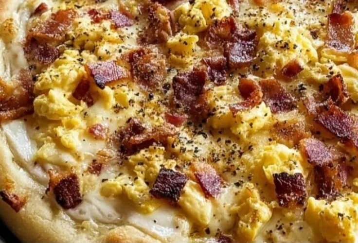 Breakfast Pizza with Scrambled Eggs and Bacon