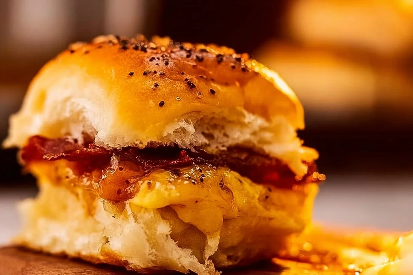 A plate of tasty breakfast sliders with eggs, cheese, and sausage
