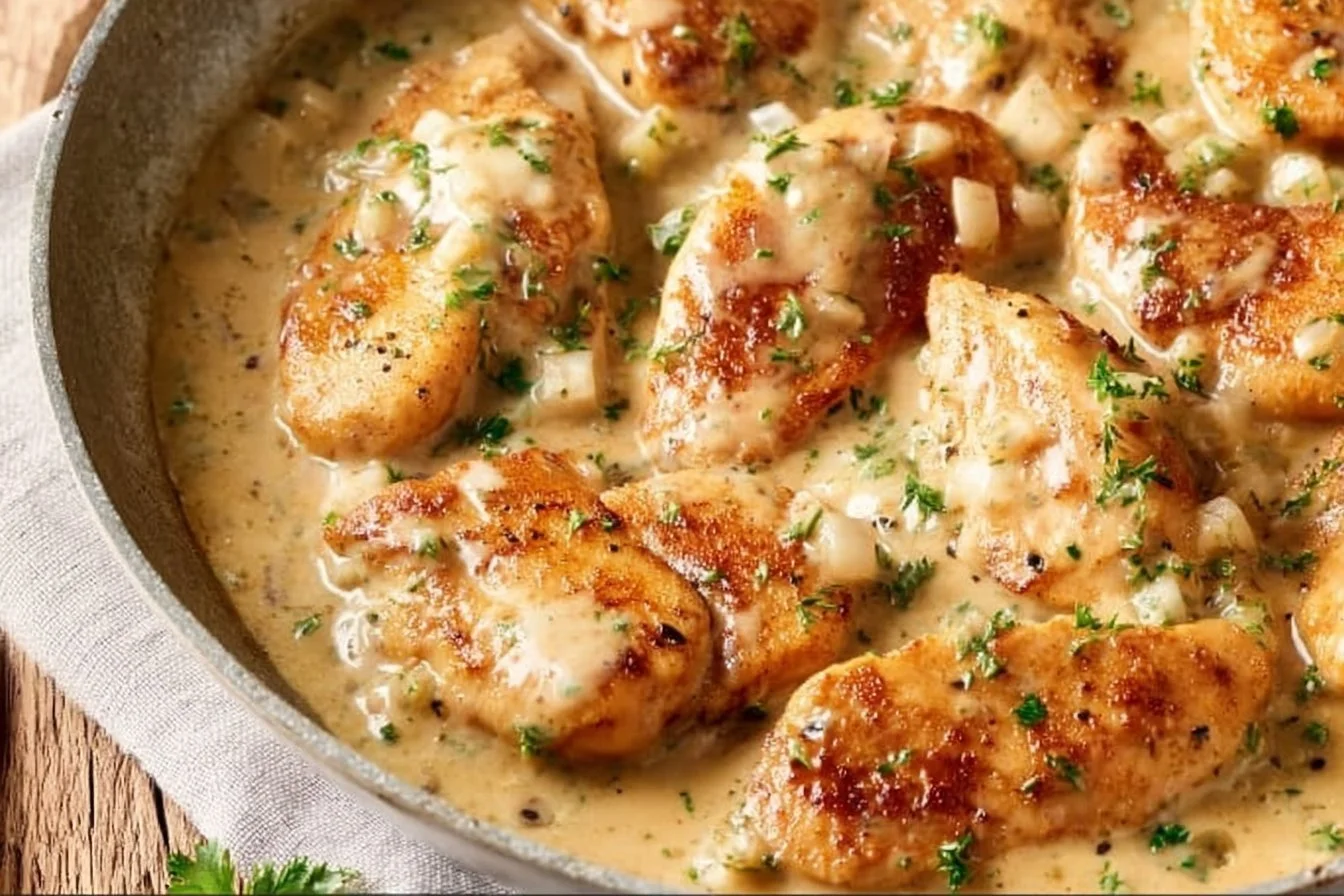 Chicken Breasts in Creamy Garlic Sauce chicken breasts Chicken breasts cooked in creamy garlic sauce served on a plate
