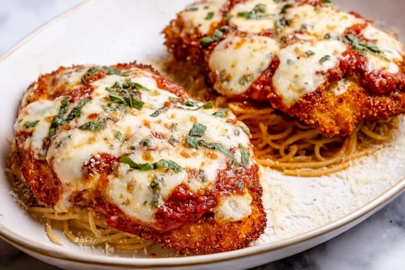 Chicken Parmesan Chicken Parmesan Delicious Chicken Parmesan with cheese and marinara sauce on a plate