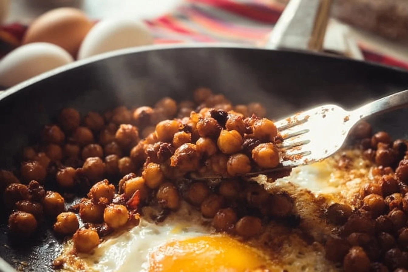 Chickpea fried eggs served on a plate with fresh herbs and spices