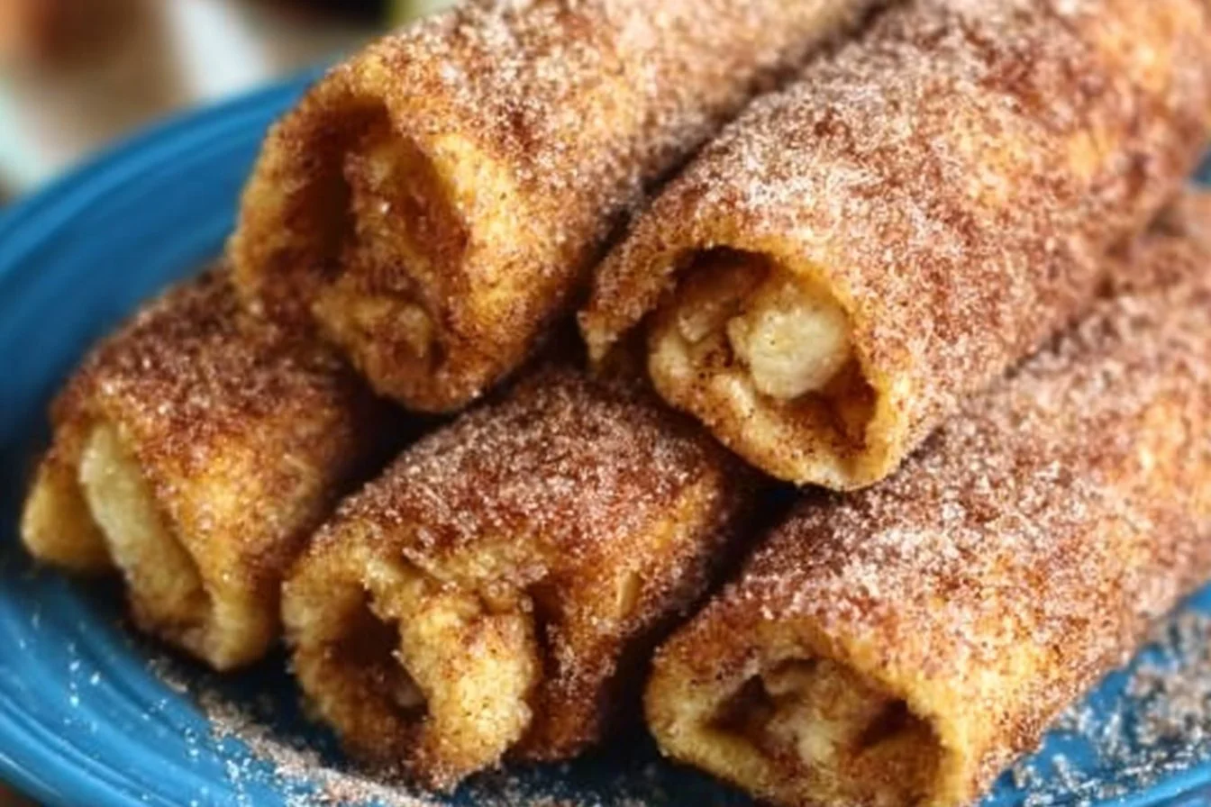 Cinnamon Sugar French Toast Roll-Ups served on a plate with syrup and berries.