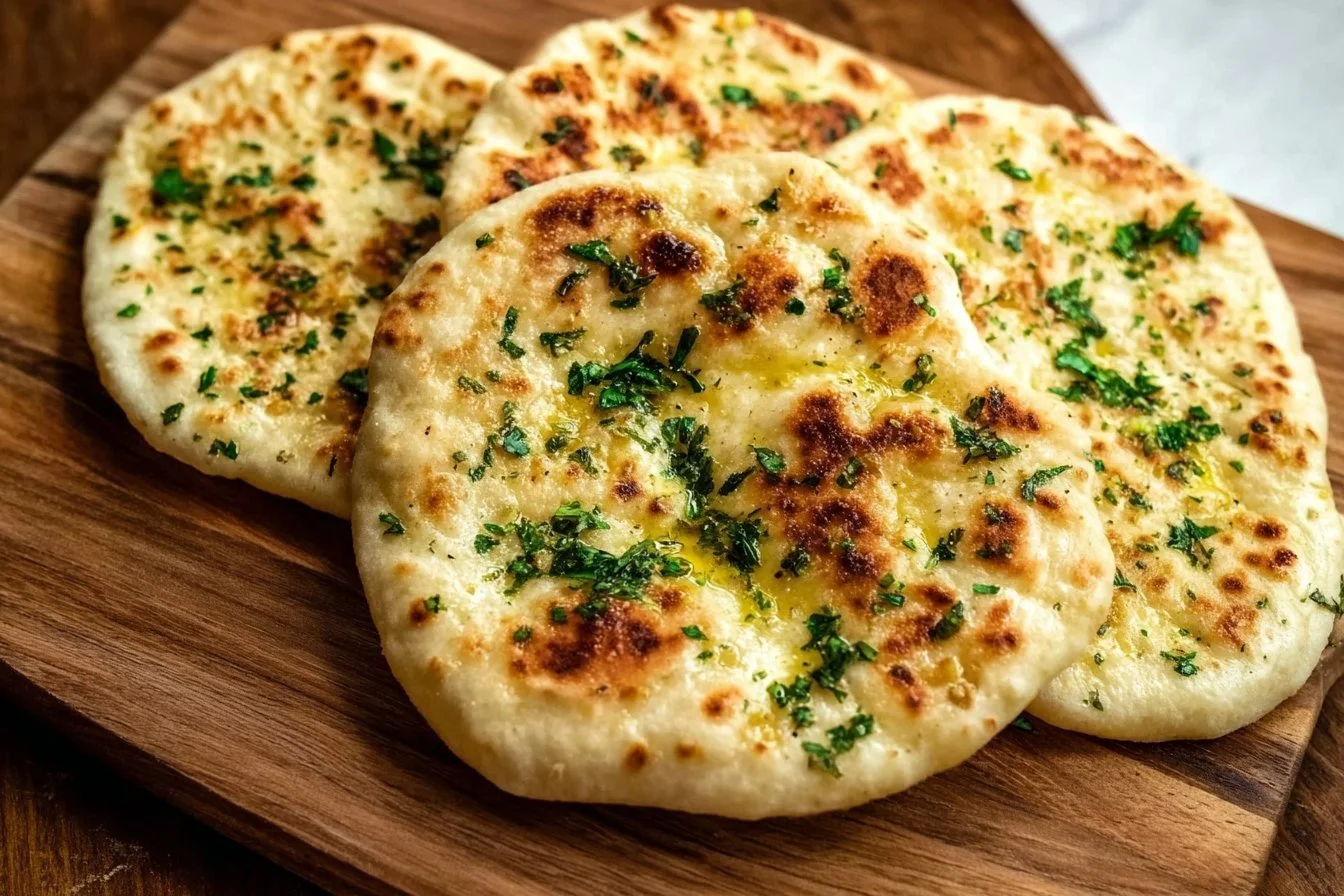 Homemade cottage cheese flatbread served with fresh toppings.