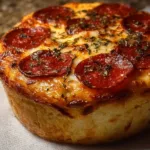 Cottage Cheese Pizza Bowl topped with fresh vegetables and herbs