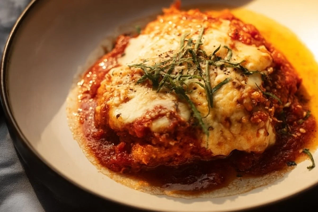 Crispy Baked Chicken with Marinara and Mozzarella baked chicken Crispy baked chicken with marinara sauce and melted mozzarella cheese