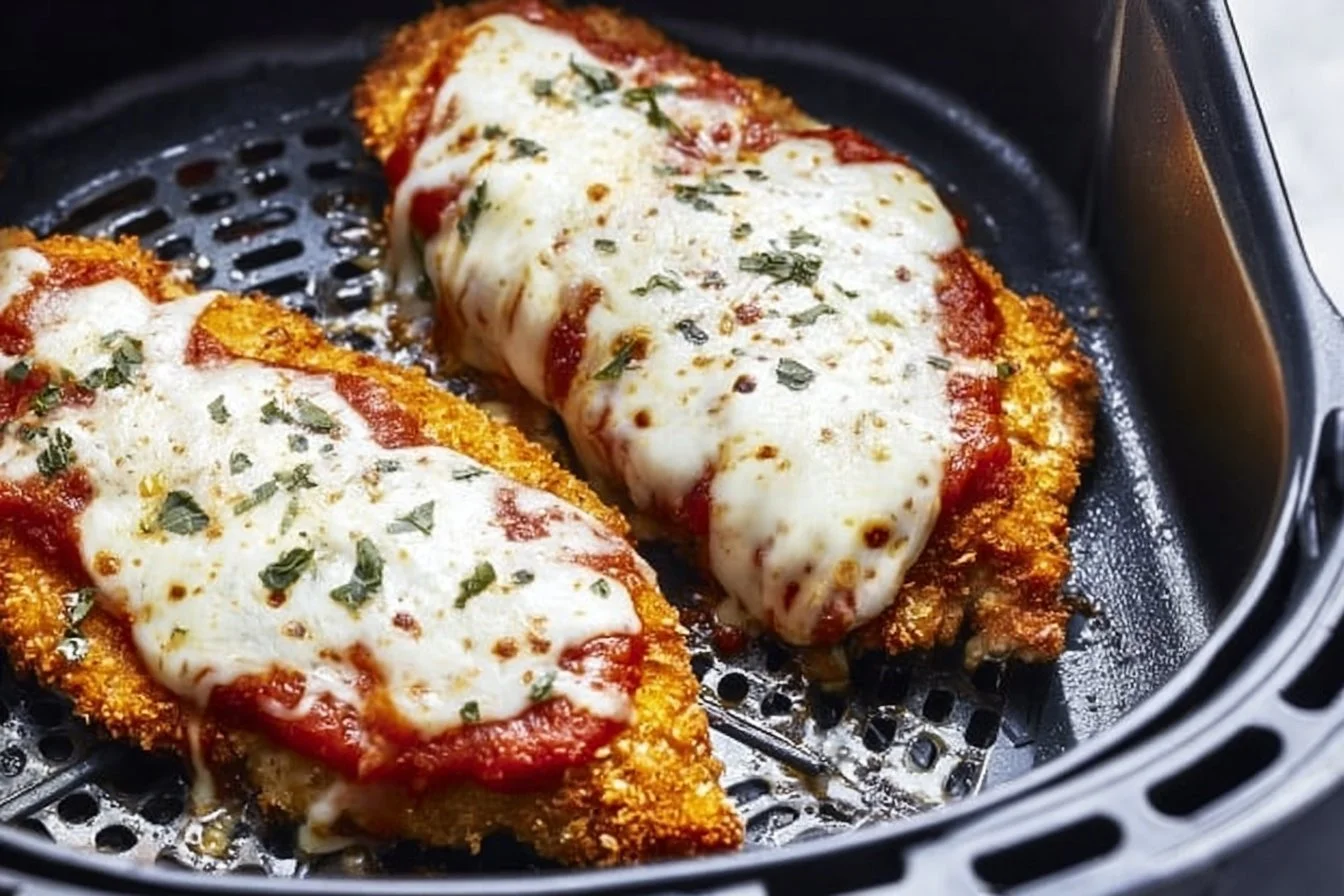 Healthy crispy chicken parmesan recipe with a delicious tomato sauce and cheese