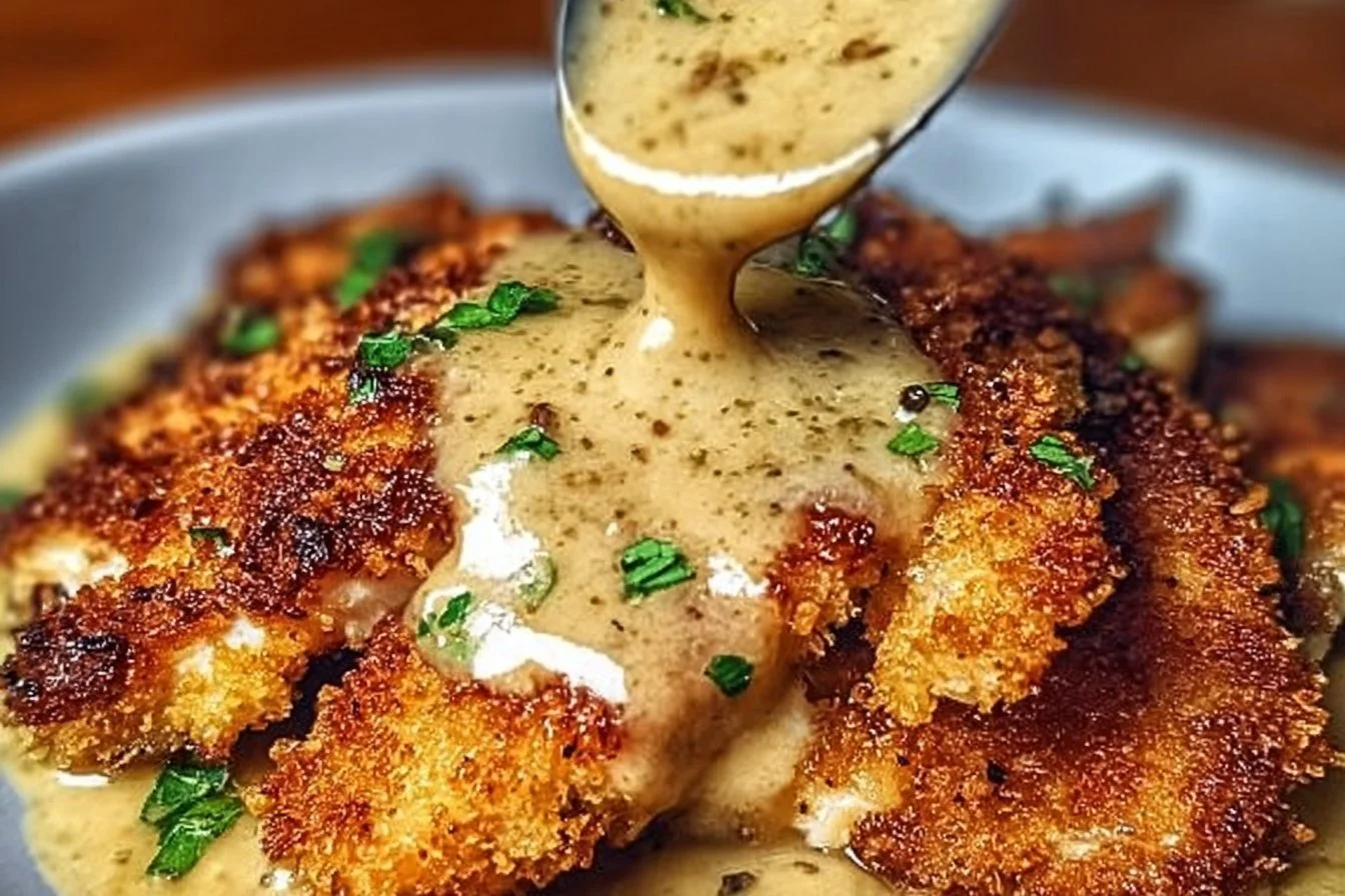 Crispy Parmesan Chicken with a Rich Garlic Sauce