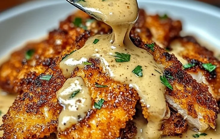 Crispy Parmesan Chicken with a Rich Garlic Sauce