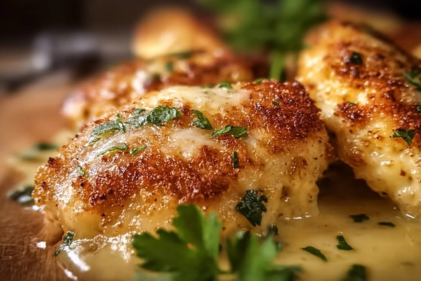 Delicious Parmesan Chicken dish served with herbs and spices