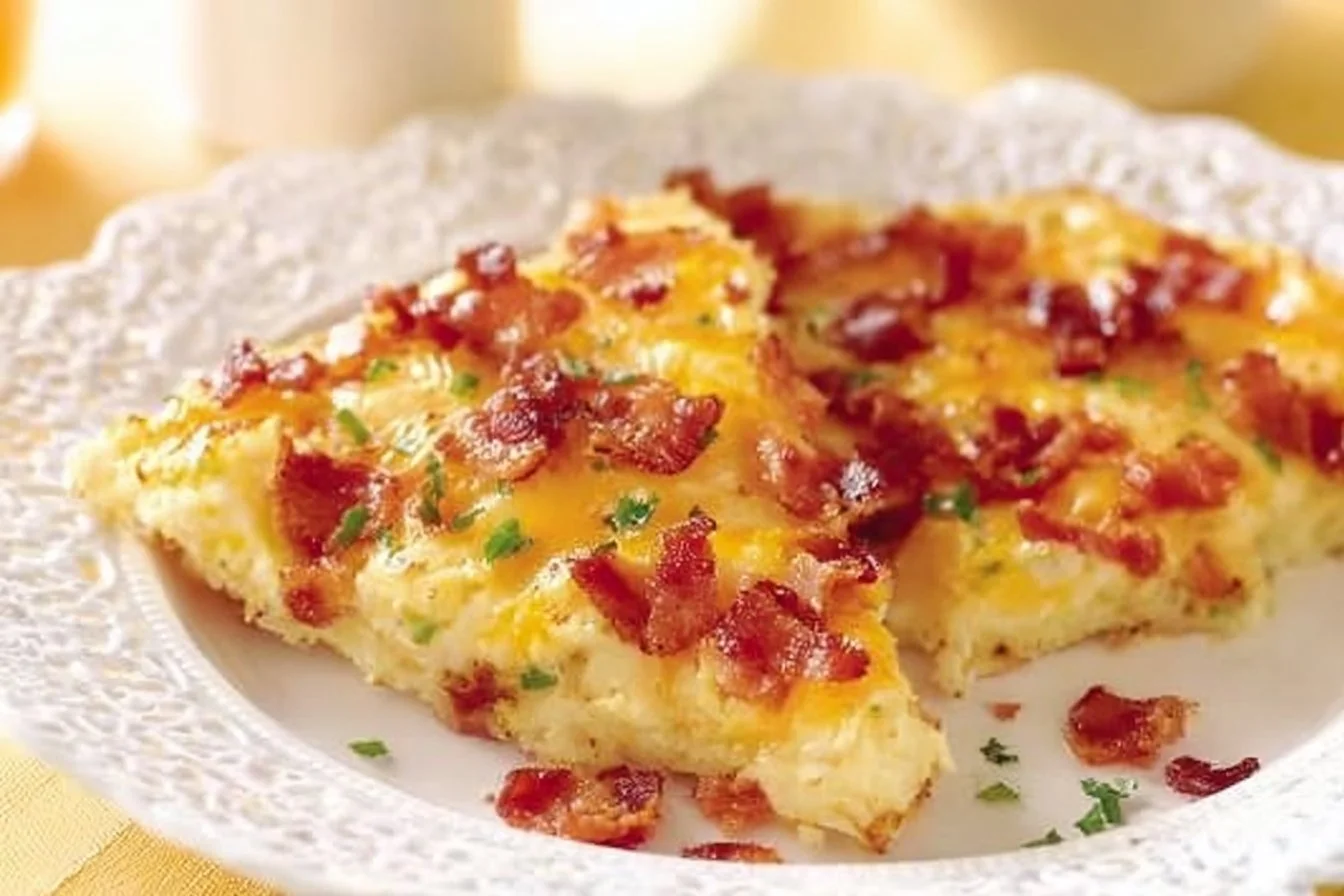 Delicious homemade easy breakfast pizza topped with eggs and cheese.