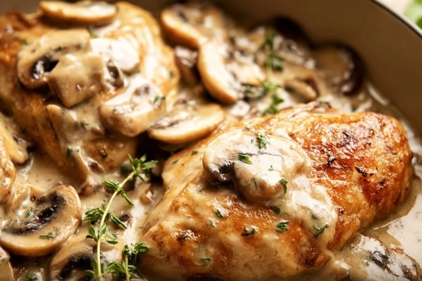 Easy Chicken Dinner with Garlic and Sautéed Mushrooms
