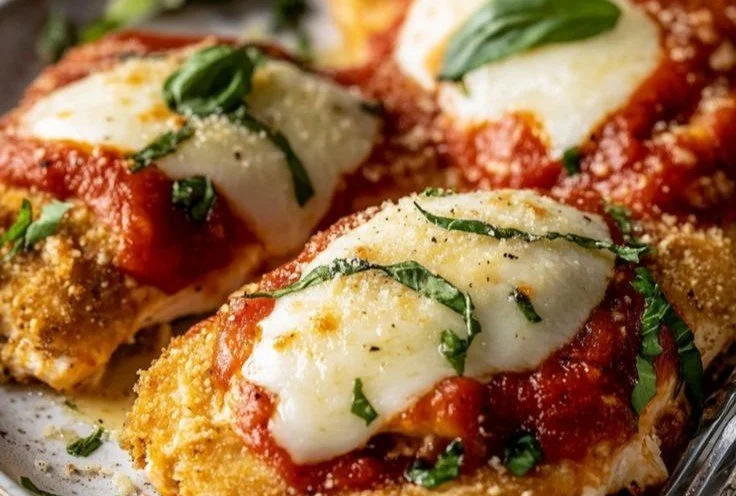 Easy Chicken Parmesan Chicken Parmesan Delicious Easy Chicken Parmesan served with pasta and marinara sauce