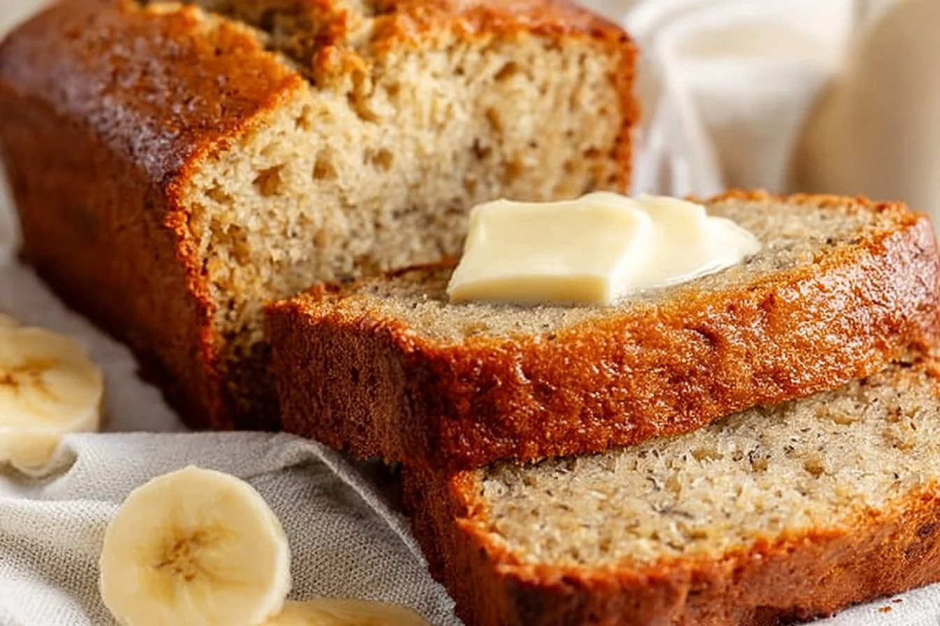 Easy Moist Banana Bread banana bread Freshly baked easy moist banana bread on a cooling rack