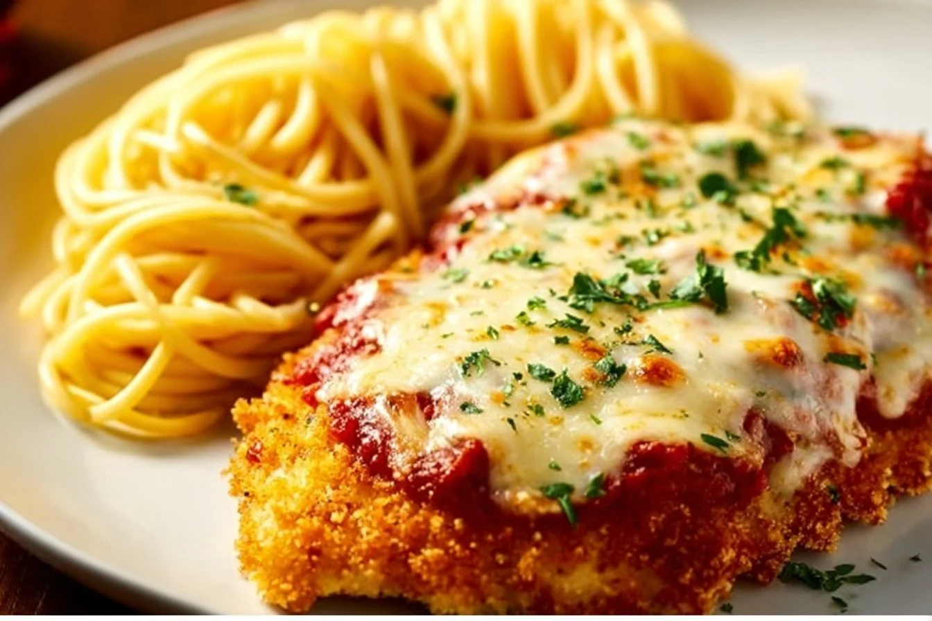 Easy Weeknight Chicken Parmesan chicken parmesan Easy weeknight chicken parmesan served with spaghetti and marinara sauce.