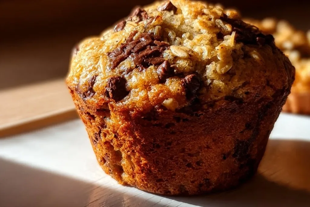 Delicious oatmeal chocolate chip muffins ready to be served as breakfast.
