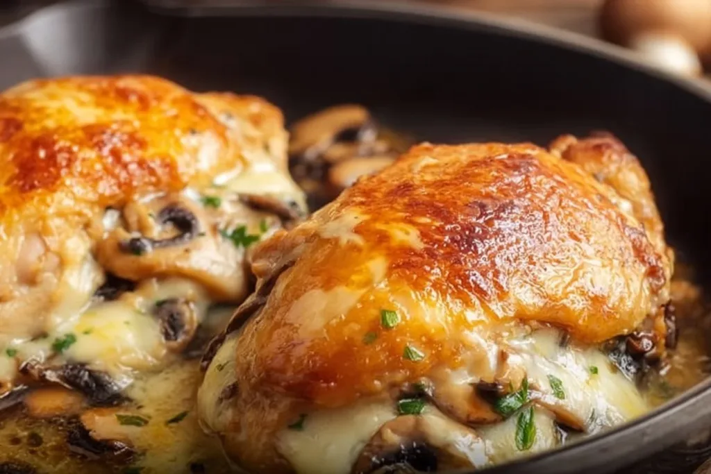 Delicious mushroom stuffed chicken breast dish prepared and plated.