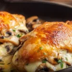 Delicious mushroom stuffed chicken breast dish prepared and plated.