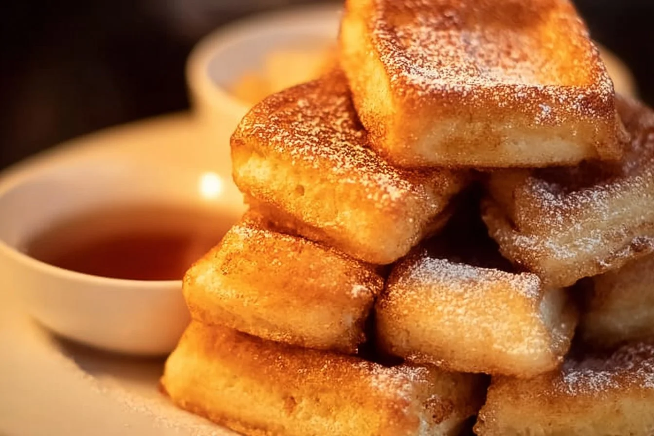 French Toast Sticks French Toast Crispy French Toast Sticks served with syrup on a plate