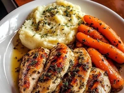 Garlic Herb Chicken with Creamy Mashed Potatoes and Glazed Carrots Garlic Herb Chicken Garlic Herb Chicken with Creamy Mashed Potatoes and Glazed Carrots