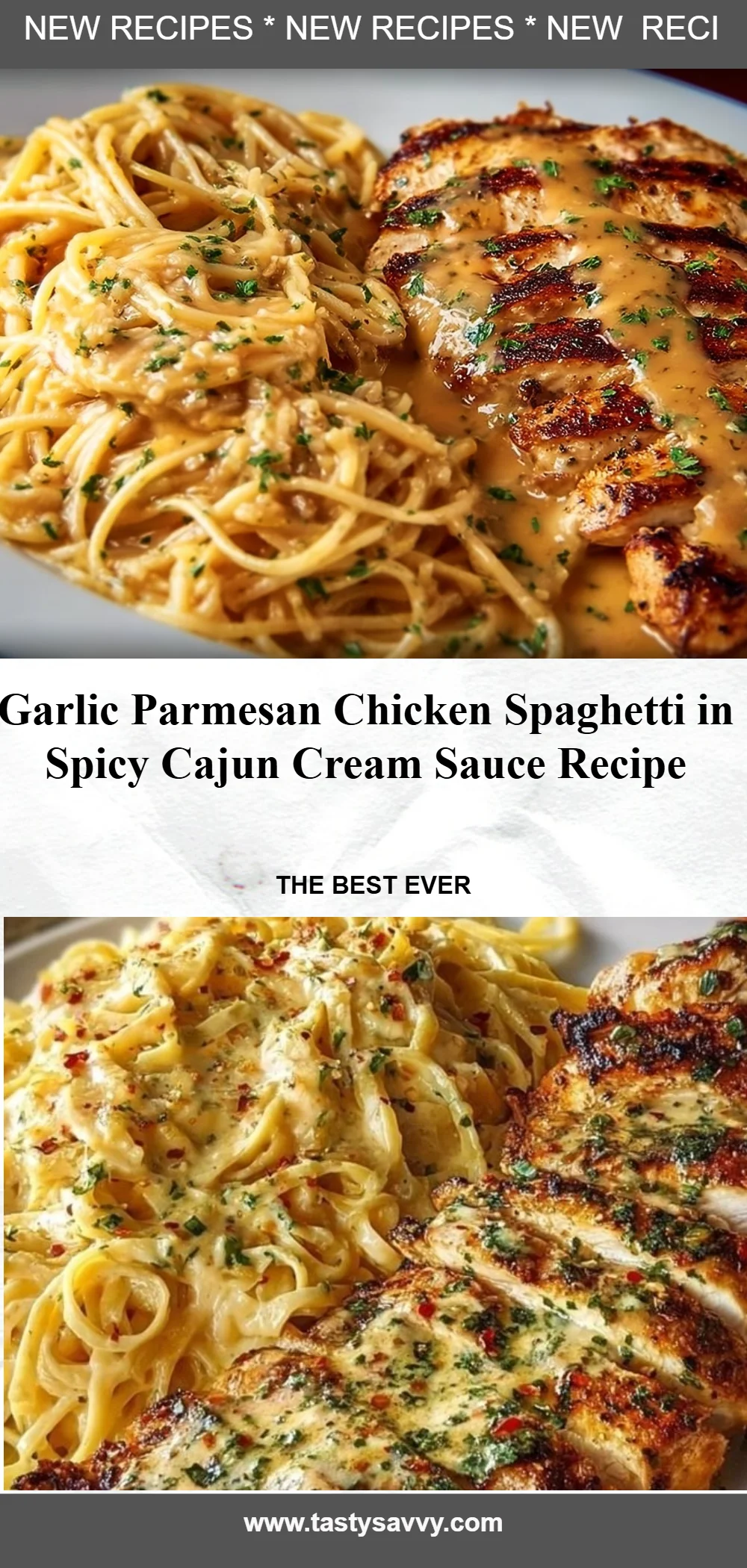 Garlic Parmesan Chicken Spaghetti in Spicy Cajun Cream Sauce