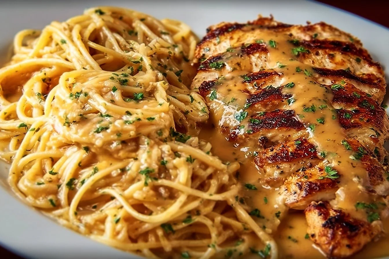 Garlic Parmesan Chicken Spaghetti in Spicy Cajun Cream Sauce