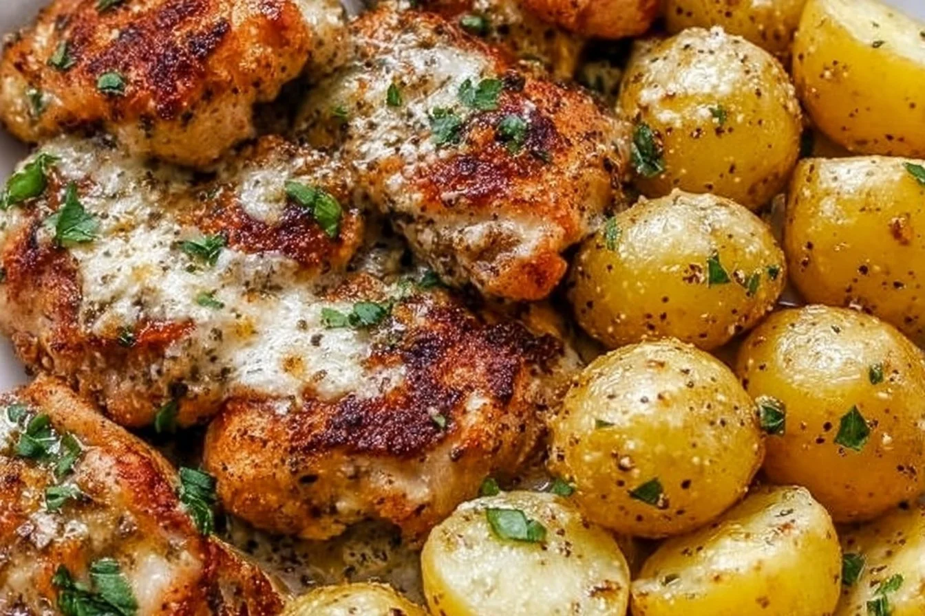Garlic Parmesan Chicken Thighs and Potatoes