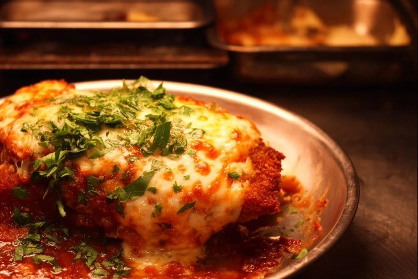 Gordon Ramsay's Chicken Parmesan dish, crispy chicken topped with marinara and cheese.