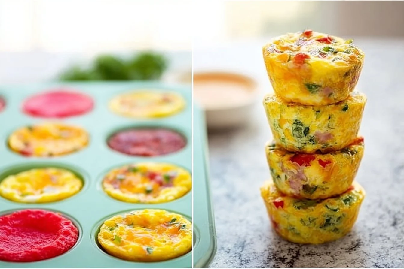 Healthy breakfast egg muffins baked with fresh vegetables and eggs