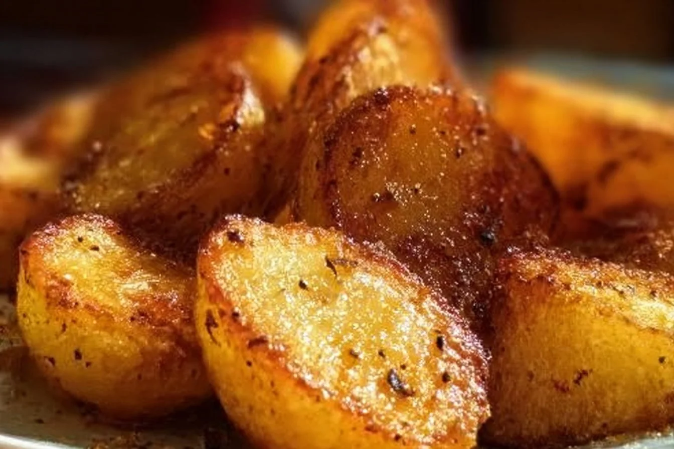 Healthy crispy breakfast potato bites served on a plate with herbs