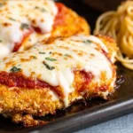 Healthy oven baked chicken parmesan dish served on a plate