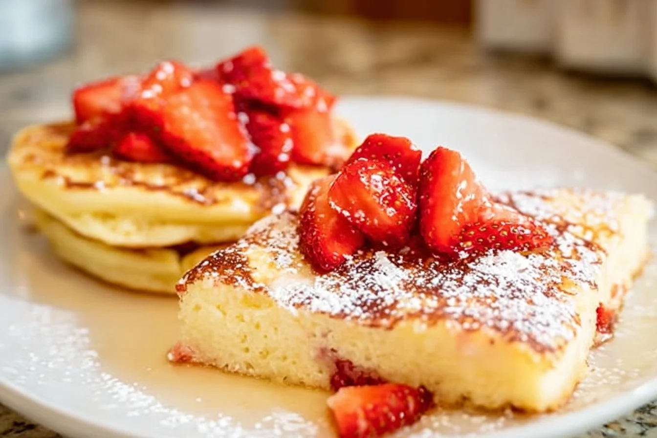High protein cottage cheese oven pancakes served with fresh berries