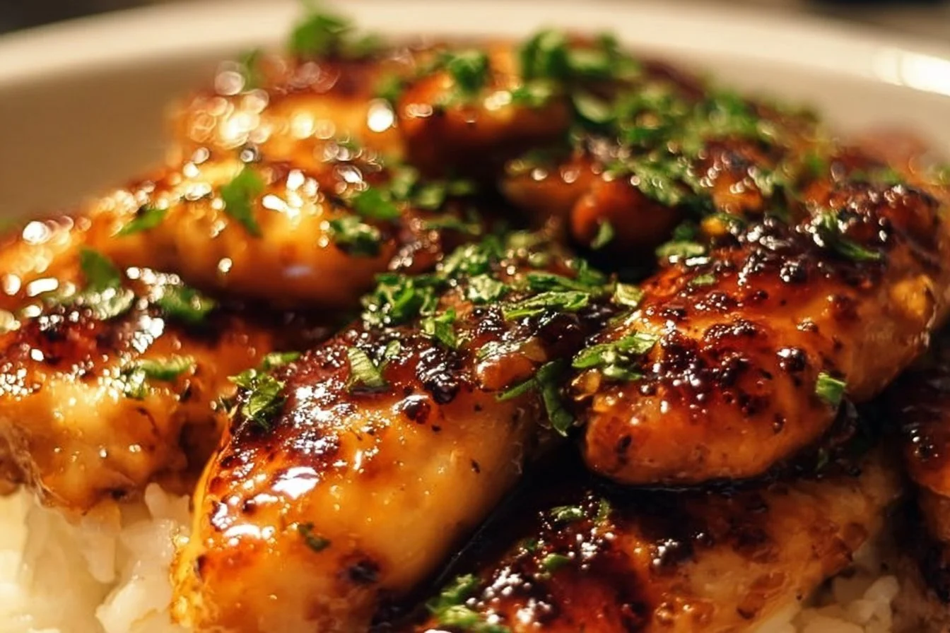Delicious Honey Garlic Chicken Breasts served on a plate