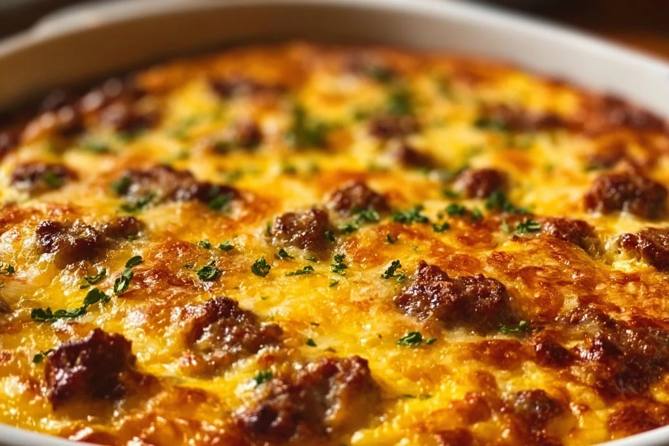 Ina Garten's delicious breakfast casserole ready to serve at brunch.