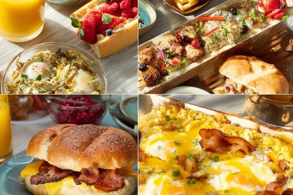 A variety of make-ahead breakfast ideas displayed on a kitchen counter