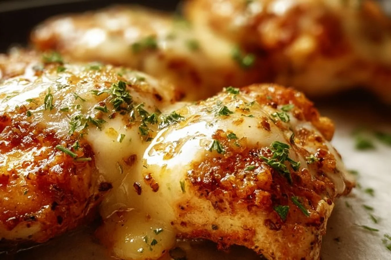 Delicious oven-baked chicken parmesan with marinara sauce and melted cheese