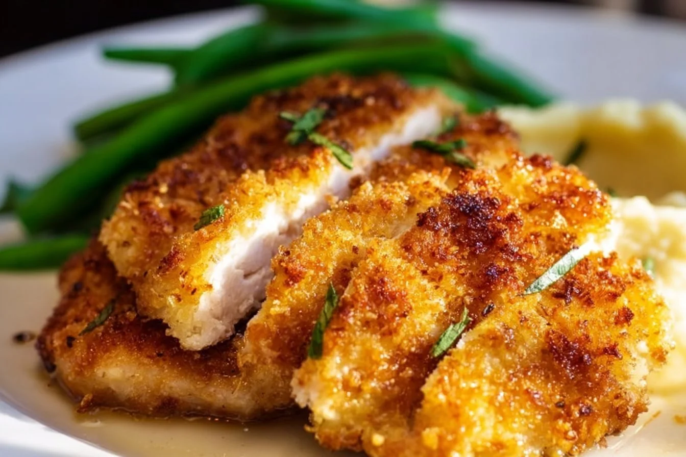 Parmesan Crusted Chicken Parmesan Crusted Chicken Juicy Parmesan Crusted Chicken served with a side of vegetables