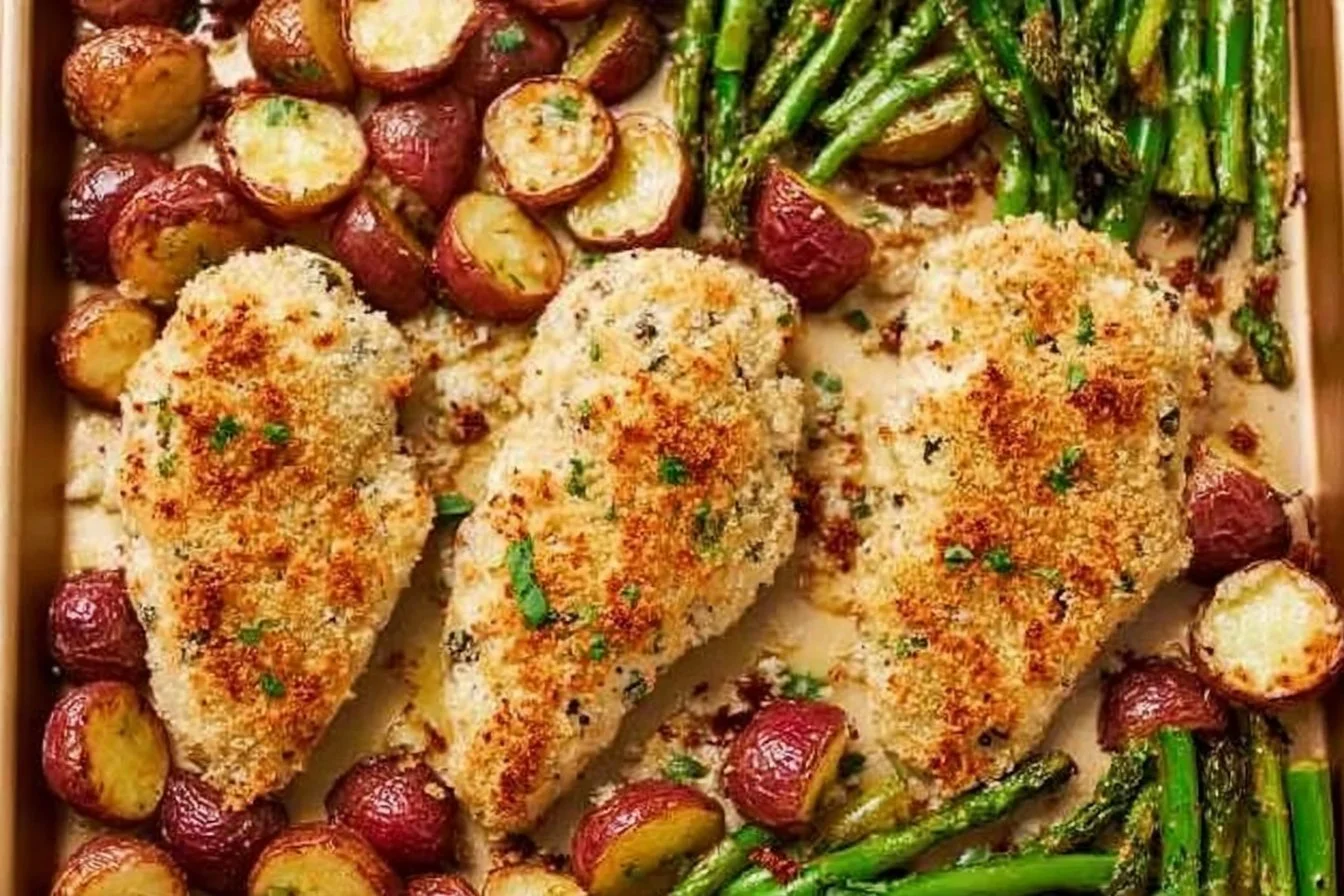 Parmesan Crusted Chicken Sheet Pan Dinner