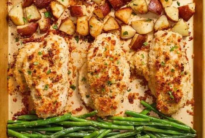 Parmesan Crusted Chicken Sheet Pan Dinner
