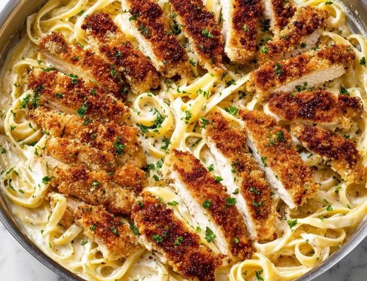 Parmesan Crusted Chicken with Alfredo