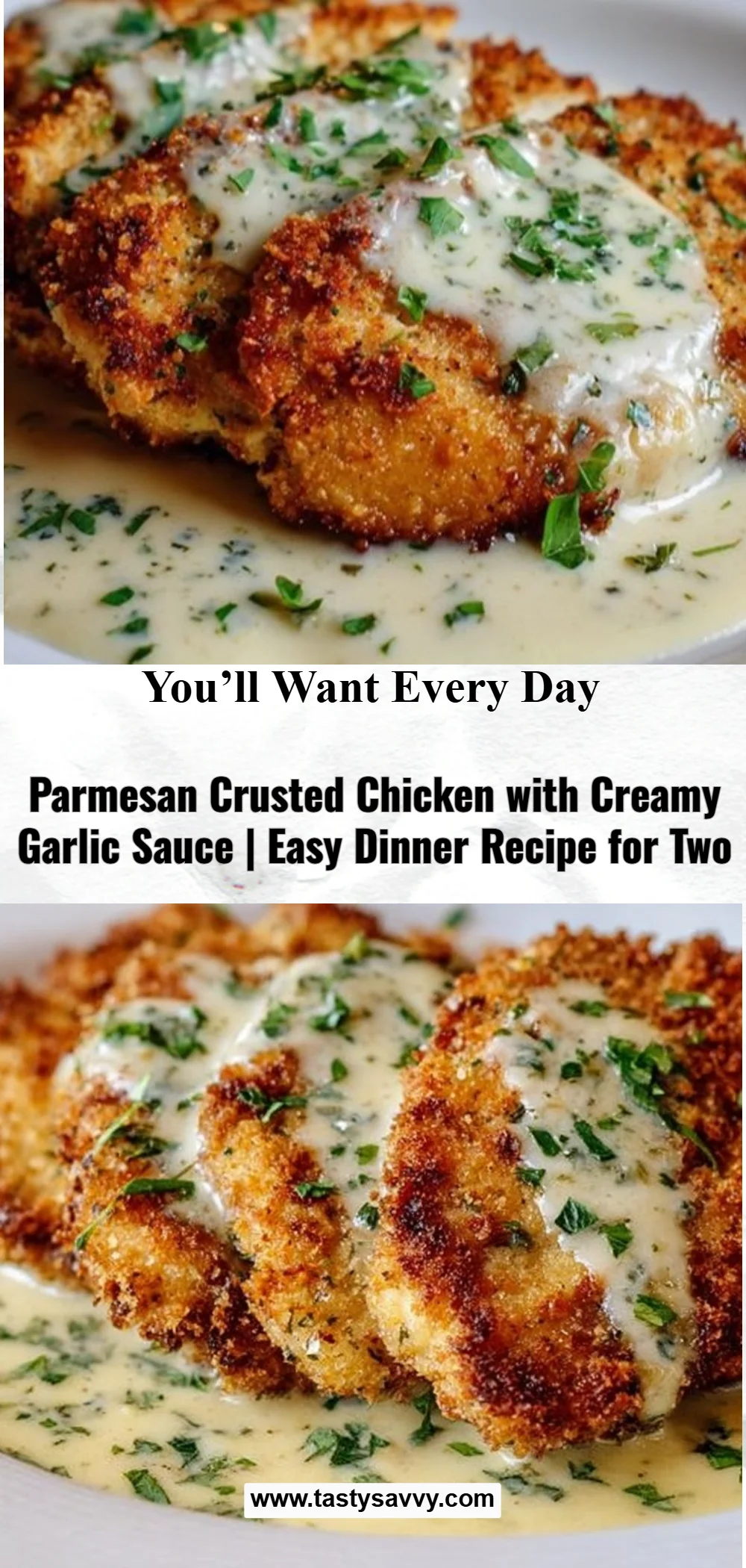 Parmesan Crusted Chicken with Creamy Garlic Sauce