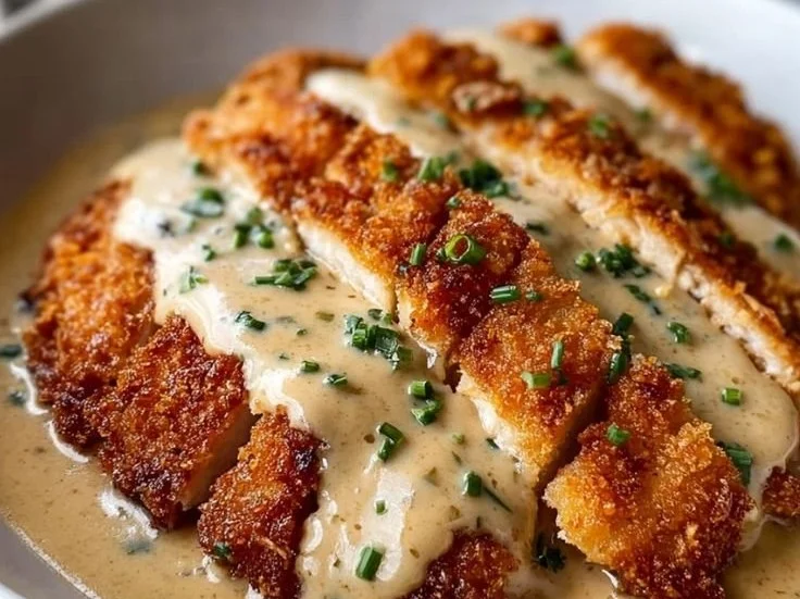 Parmesan Crusted Chicken with Creamy Garlic Sauce