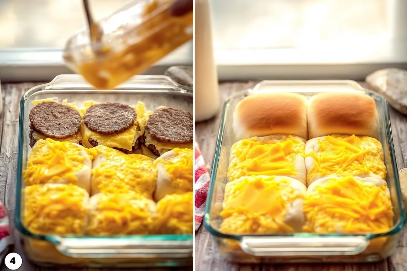 Sausage, Egg, and Cheese Breakfast Sliders breakfast sliders Sausage, egg, and cheese breakfast sliders on a platter