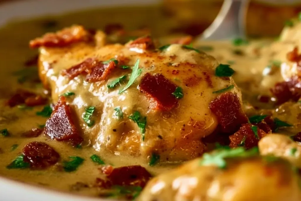 Delicious smothered chicken served with rich gravy and sides