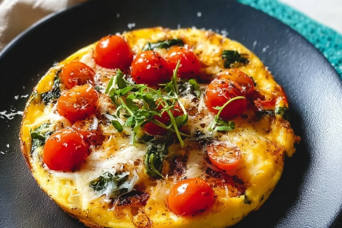 Tortilla Baked Eggs baked eggs Tortilla Baked Eggs served in a skillet, garnished with herbs and spices.