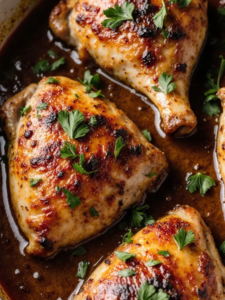 Delicious baked chicken breast served with herbs and spices