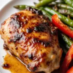 Balsamic Baked Chicken Breast garnished with herbs on a plate