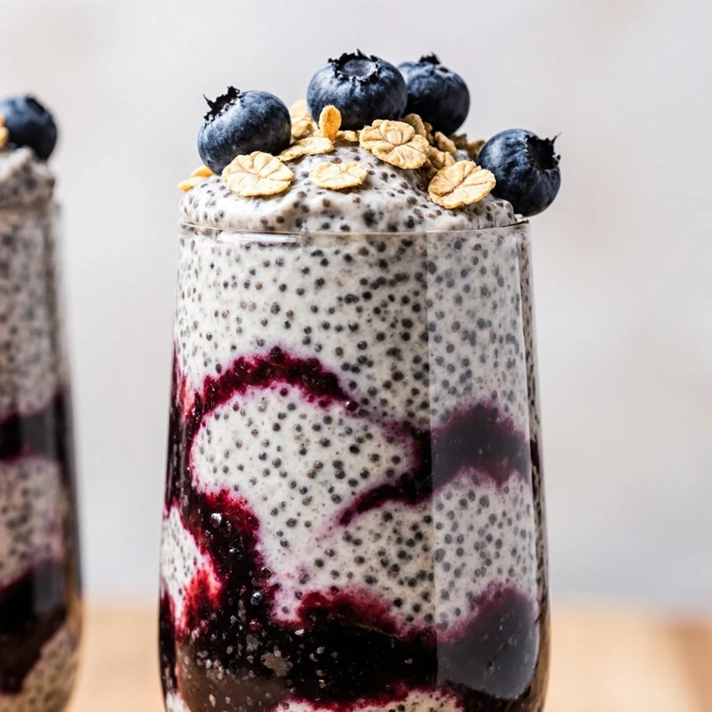Delicious bowl of blueberry overnight oats with fresh blueberries on top.