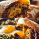 Delicious breakfast quesadilla with eggs, cheese, and veggies