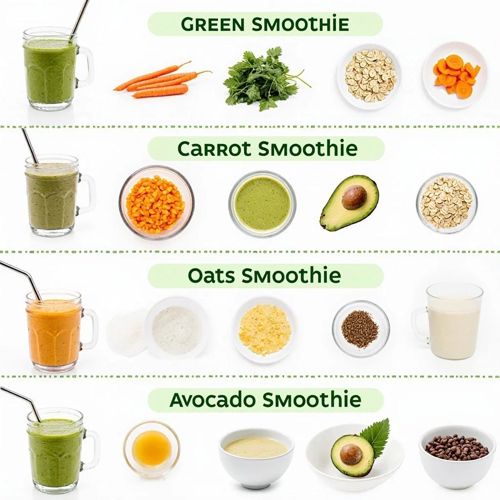 Delicious breakfast smoothie made with fresh fruits and vegetables