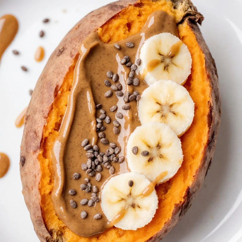 Delicious and healthy breakfast sweet potato dish with toppings